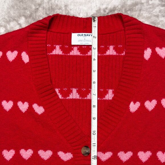 Old Navy So Soft Valentine Print Red with Pink Hearts Cardigan Womens Size M NEW - Picture 6 of 10